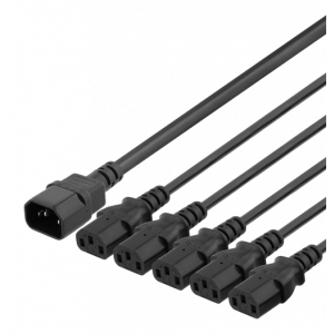 Apparatkabel IEC C14 - 5x IEC C13, 2m, 10A/250V, Y-Splitter, svart DEL-113D