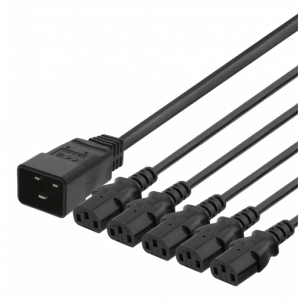 Apparatkabel IEC C20 - 5x IEC C13, 2m, 16A/250V, Y-Splitter, svart DEL-113N