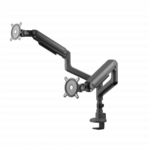 Optimize your home office with the One For All Universal Heavy Duty Dual Monitor Mount (17-50"). Featuring 360° rotation, 180° swivel, 70° tilt, clamp/grommet mounts, and built-in cable management for ergonomic comfort and a clutter-free workspace DM5210