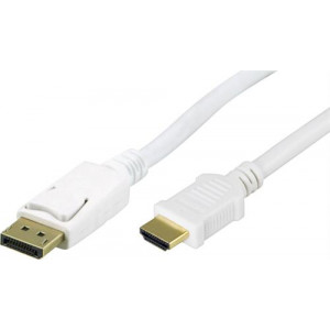 DisplayPort till HDMI monitorkabel, 20-pin ha - ha 2m, vit DP-3021