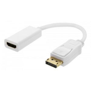 DELTACO DP ha till HDMI ho adapter, DP dual-mode (DP++), guldpläterad, 3840x2160 60Hz, 0,2m, vit