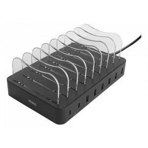 USB-laddningsstation för 8 enheter, 6x USB-A, 2x USB-C PD, totalt 75 W, svart DPS-0201