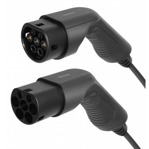 E-Charge laddkabel, typ 2 till typ 2, 3 fas, 16A, 11KW, spiral 3/5M, svart EV-3215-S