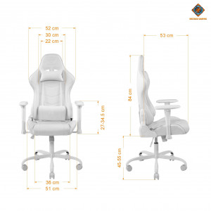WCH80 Gamingstol i konstläder, ergonomisk, 5-punkts hjulbas, hög rygg, vit GAM-096-W