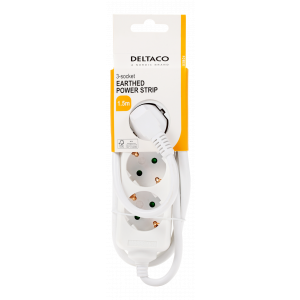 Deltaco Grenuttag, 3 kontakter 1,5m White