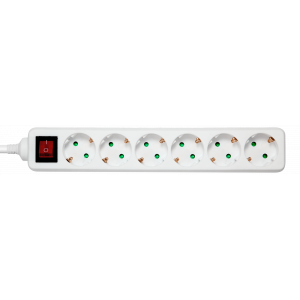 Grenuttag 6 Eluttag 3m kabel med brytare vit