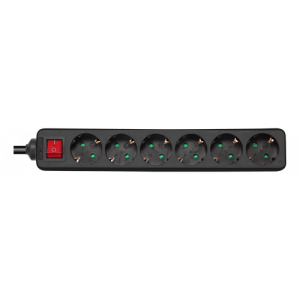 Earthed power strip with power switch, 6x CEE 7/3, 1x CEE 7/7, child protected, 5m, black GT-0662