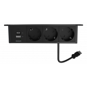 Under-bordet-uttag vinklat, 3 strömuttag, 1x21W A+C USB-laddare, GST18-kabelanslutning GT-1103