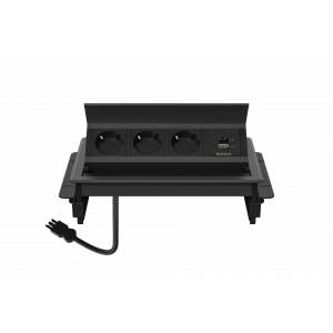 Inbyggt skrivbordseluttag med lock, 3 ström, 1x21W A+C USB-laddare, GST18-anslutning. GT-1400