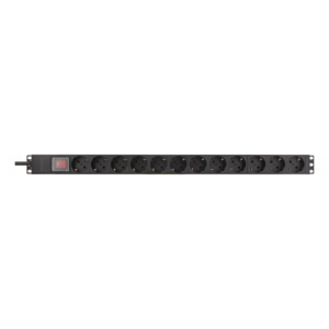 19" PDU med 12x CEE 7/3 uttag, 3500W, brytare, aluminium, svar GT-8512