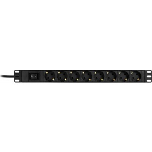 Grenuttag, 8xCEE 7/3, 1xCEE 7/7, brytare, 3m kabel, svart GT-8531