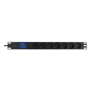 19" PDU med 7x CEE 7/3 uttag, 3500W, ammeter, aluminium, svart GT-8641