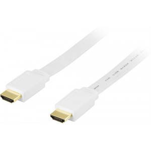 Platt HDMI kabel, HDMI High Speed med Ethernet, 0,5m, vit HDMI-1005H