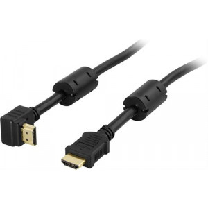 Vinklad HDMI kabel, HDMI High Speed med Ethernet, 0,5m, svart HDMI-1005V