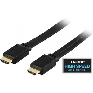 Platt HDMI kabel, HDMI High Speed med Ethernet, 1m, svart HDMI-1010F