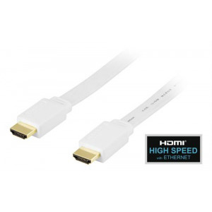 Platt HDMI kabel, HDMI High Speed med Ethernet, 1m, vit HDMI-1010H