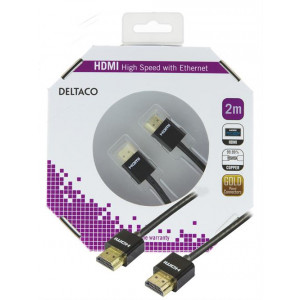 Tunn HDMI kabel, HDMI High Speed med Ethernet, 2m, svart HDMI-1092-K