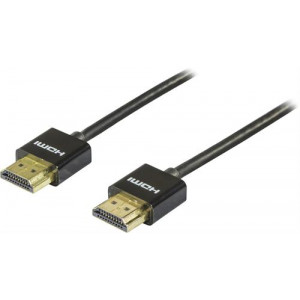 Kbl HDMI 19-pin ha-ha 2m, v 1.4, svart, tunn HDMI-kabel