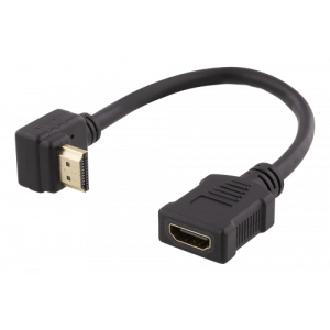 Flexibel HDMI-adapter, 0,2 m, vinklad upp, HDMI M/F, UHD, svart HDMI-21B