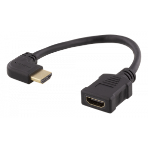 Flexibel HDMI-adapter, 0,2 m, vinklad vänster, HDMI M/F, UHD, svart HDMI-21C