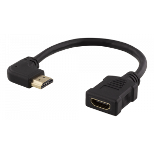 Flexibel HDMI-adapter, 0,2 m, vinklad höger, HDMI M/F, UHD, svart HDMI-21D