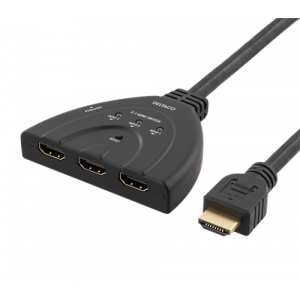 HDMI-Switch, 3 ingångar till 1 utgång, stödjer 4K i 60Hz, 0,5m kabel, 7.1 ljud, svart HDMI-7044
