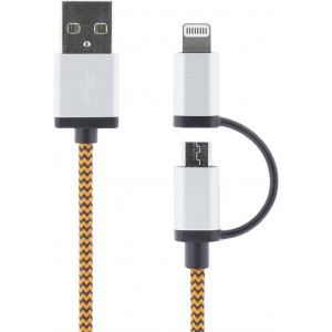 USB-kabel, USB Micro B ha och lightning ha, MFi, 1m, orange IPLH-241