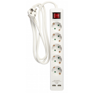 5-vägskontakt jordad, 2xUSB-A (3x1,5mm²), 1,5m KF-B-05KFU