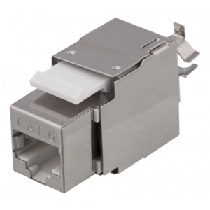 Cat6 skärmat Keystone-uttag, LSA/110-terminering, plast, 180, vit/metall MD-119