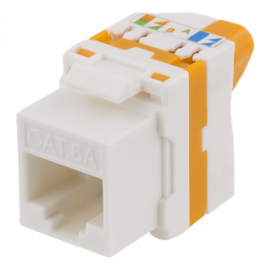 Cat6A Keystone-uttag, verktygsfri, plast, vit/orange MD-123