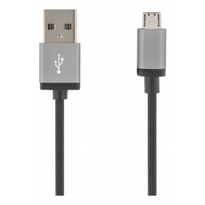 DELTACO Micro-USB-kabel Svart Tygsladd 1m