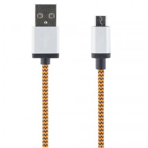 Micro USB - USB-A kabel 1m Synk Laddning Tyg Orange