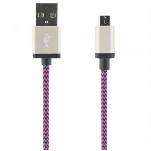 Micro USB - USB-A kabel 1m Synk Laddning Tyg Lila