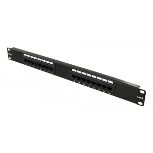 19" patchpanel, 16xRJ45, Cat6, UTP, 1U, 10Gbps, svart PAN-102