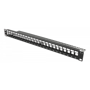19" patchpanel, 24 portar, utan kontakter, 1U, svart PAN-113