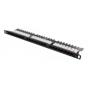 UTP Patchpanel 24xRJ45, Cat6, 0,5U, 19", kabelstöd, svart PAN-120