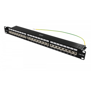 19" patchpanel, 24xRJ45, Cat6a, 1U, STP, metall, svart PAN-200