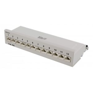 Patchpanel, 12xRJ45, Cat6a, väggmonterbar, 10Gbps, grå PAN-212