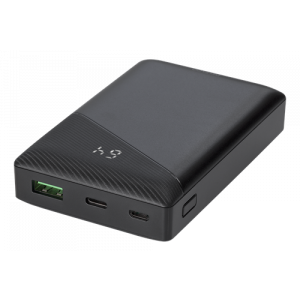 Powerbank 10 000 mAh, 3 A/18 W, 37 Wh, 1x USB-A snabbladdning, 1x USB-C PD, svart PB-C1000
