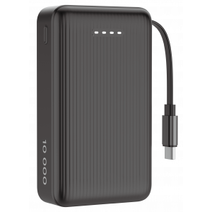 Power bank 10 000 mAh, retractable cable 90 cm, PD 20 W, blk PB-CC102