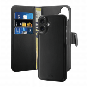 Detachable 2 in 1 Wallet Case for iPhone 16 Plus PUIPC1667BOOKC3BLK
