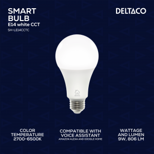 SH-LE27CCTC är en smart LED-lampa som kan placeras i valfri E27-lamphållare. Lampan är dimbar via appen så att du själv kan ställa in önskad ljusstyrka och du kan också ändra färgtemperatur från varmvitt till kallvitt för att få rätt känsla i rummet. Effe