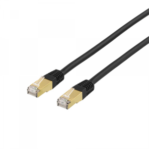 S/FTP Cat7 patchkabel med RJ45, 0,3m, 600MHz, LSZH, svart STP-703S