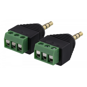 3-polig Skruvplint till 3,5mm, 2-Pack, Skruvfix, 3,5mm hane, svart TBL-1007