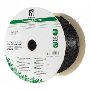 U/FTP Cat6a installationskabel för utomhusbruk, 305m trumma, svart TP-49C
