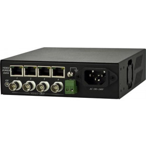 Mottagarenhet för upp till fyra TTP111VPDC, BNC-video och 12V-ström, RS-485, Cat5, 300m. TTA414VPDR