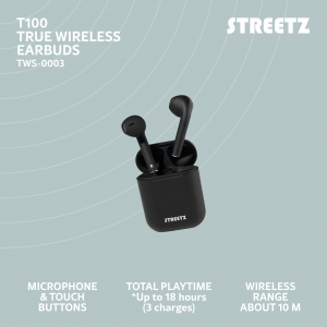 True Wireless Stereo hörlurar med laddningsetui, Bluetooth 5, mattsvart TWS-0003