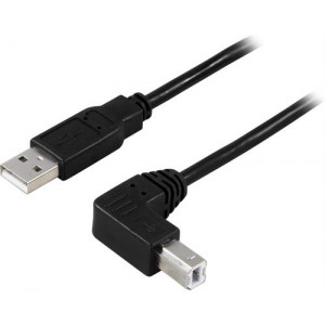 USB 2.0 kabel Typ A hane - Vinklad Typ B hane 1 m, svart USB-210SA