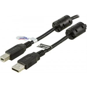 USB 2.0 kabel Typ A hane - Typ B hane 3m, ferritkärnor, svart USB-230FS
