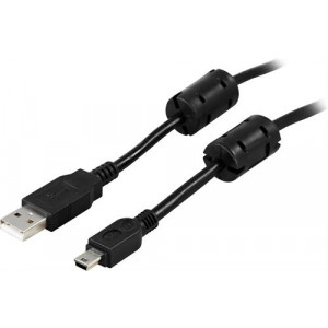 USB 2.0 kabel Typ A Ha - Typ Mini B Ha 2m, ferritkärnor, svar USB-26FS